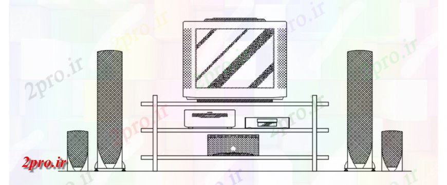 دانلود نقشه بلوک مبلمان طراحی از طراحی تلویزیون اتاق واحد دو بعدی  جزئیات  (کد116638)