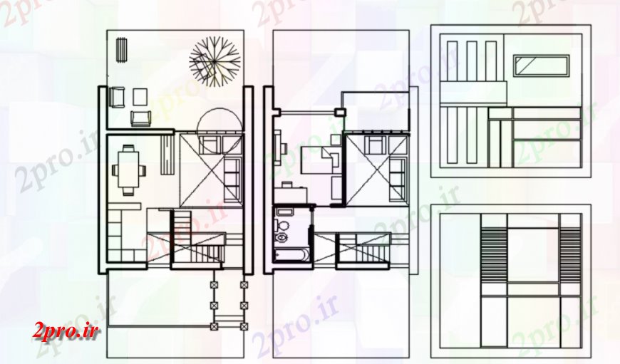 دانلود نقشه مسکونی ، ویلایی ، آپارتمان طراحی خانه دو بعدی جزئیات مسدود 7 در 8 متر (کد116678)