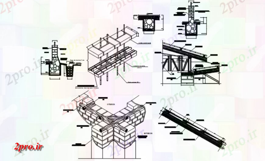 دانلود نقشه طراحی جزئیات ساختار جزئیات گلی و چوبی سقف دو بعدی  جزئیات  (کد116690)