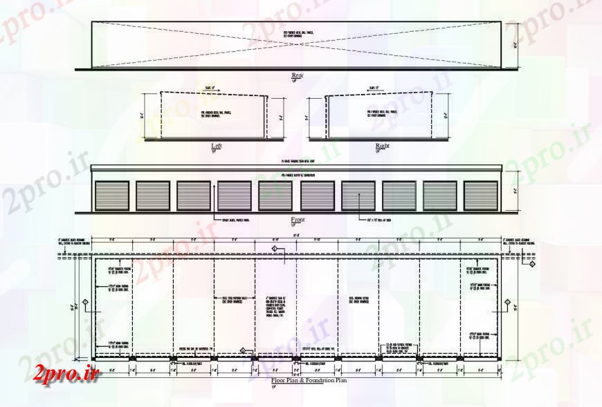 دانلود نقشه ساختمان اداری - تجاری - صنعتی جلو، پایه و اساس طبقه و خودکار  جزئیات طراحی ساخت (کد116724)
