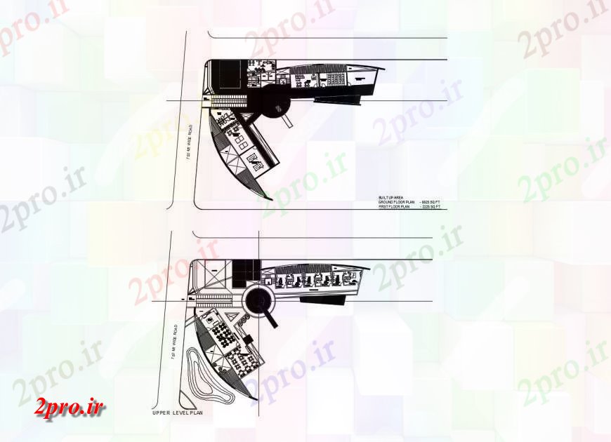 دانلود نقشه مسکونی ، ویلایی ، آپارتمان باشگاه خانه زمین و طرحی طبقه سطح بالا 42 در 60 متر (کد116727)