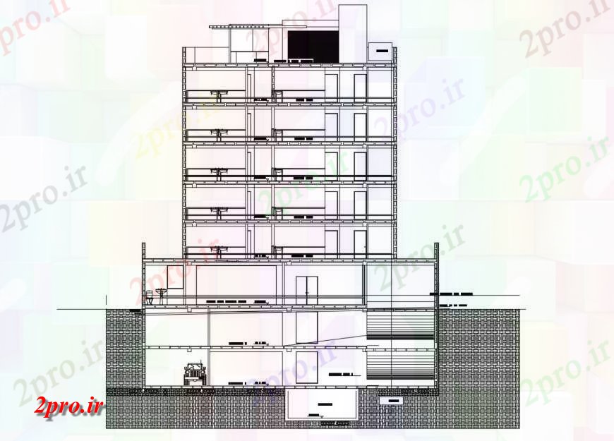 دانلود نقشه ساختمان اداری - تجاری - صنعتی اصلی جزئیات مقطعی مقابل دفتر چند طبقه ساخت 16 در 22 متر (کد116750)