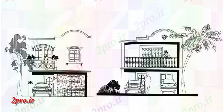 دانلود نقشه مسکونی ، ویلایی ، آپارتمان زیبا دو دان مقابل خانه مسکونی و نما تماس طراحی جزئیات 6 در 15 متر (کد116778)