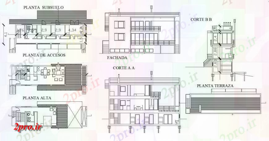 دانلود نقشه مسکونی ، ویلایی ، آپارتمان مسکونی نما، بخش، برنامه ریزی و خودکار 4 در 15 متر (کد116784)