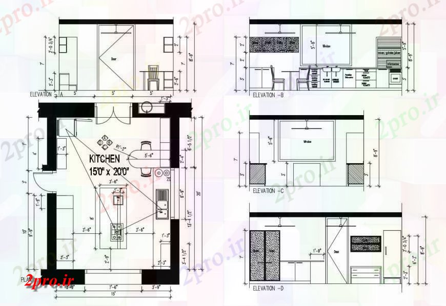 دانلود نقشه آشپزخانه کوچک خانه آشپزخانه مدل ارتقاء، بخش و طرحی های 10 در 27 متر (کد116796)