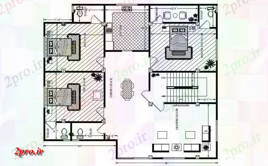 دانلود نقشه مسکونی  ، ویلایی ، آپارتمان  bhk تنها دان برنامه کاری بلوک مسکن جزئیات  (کد116809)