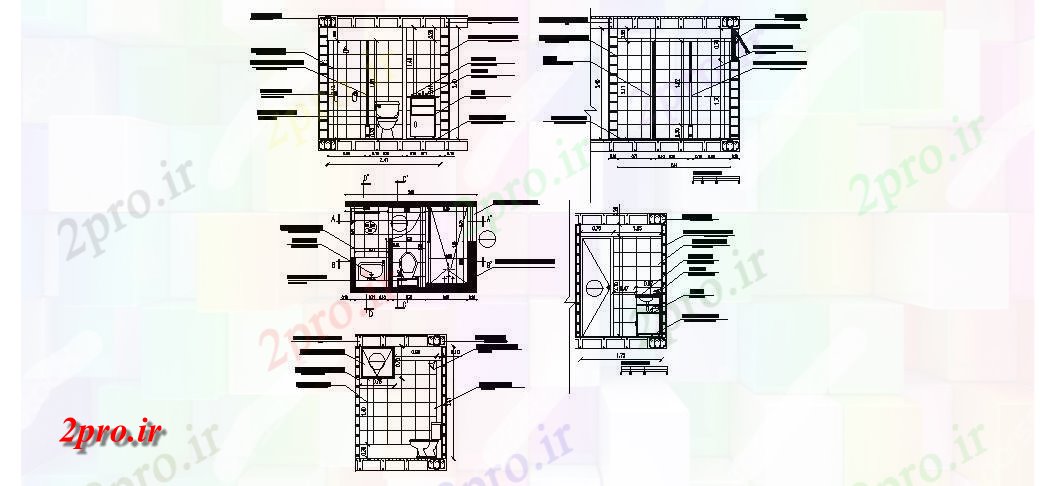 دانلود نقشه بلوک حمام و توالتخانه بخش حمام، طرحی و نصب و راه اندازی بهداشتی جزئیات (کد116841)