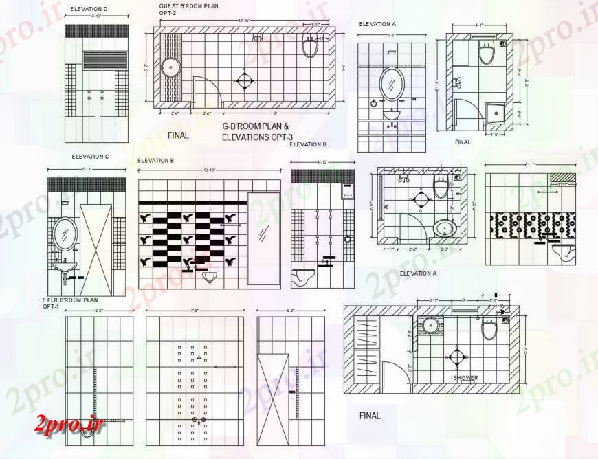 دانلود نقشه حمام مستر نما حمام، برنامه ها و نصب و راه اندازی بهداشتی جزئیات طراحی   (کد116845)