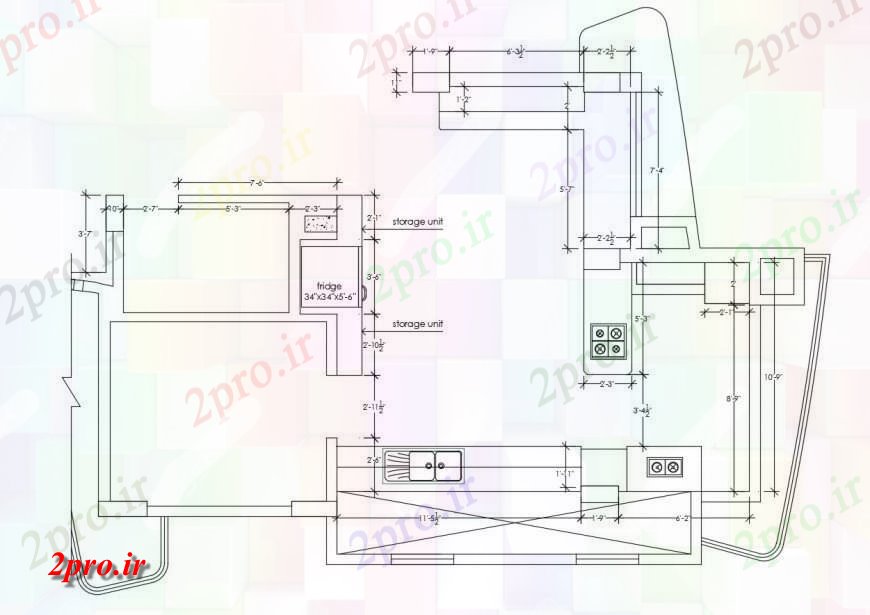 دانلود نقشه آشپزخانه طراحی معماری آشپزخانه بزرگ با مبلمان  (کد116851)