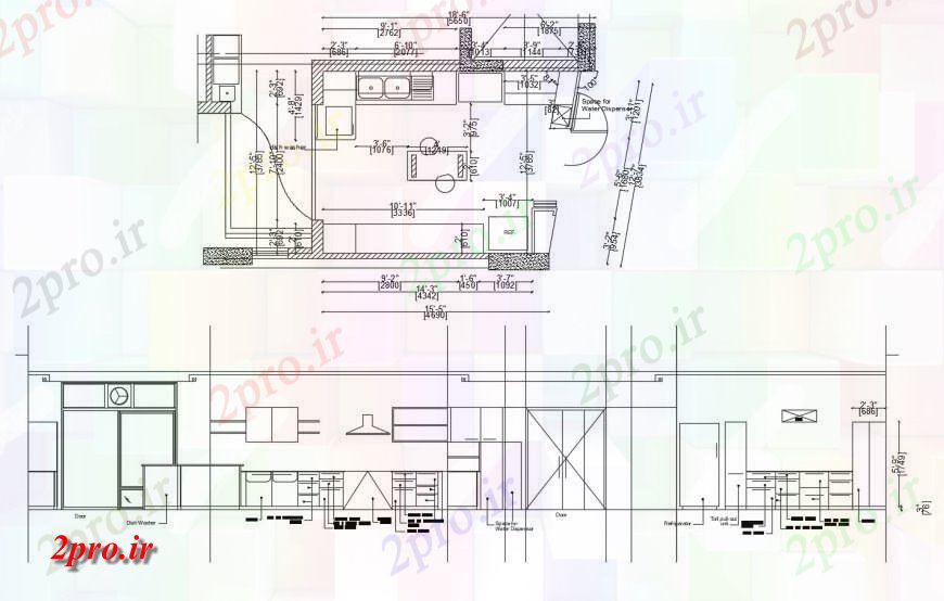 دانلود نقشه آشپزخانه آشپزخانه کاخ بخش دقیق و طراحی با مبلمان طراحی جزئیات  (کد116860)