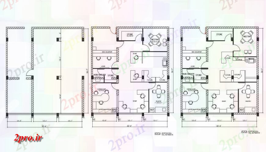 دانلود نقشه ساختمان اداری - تجاری - صنعتی طبقه دفتر طراحی با طرحی مبلمان و دیوار های موجود طراحی جزئیات 10 در 11 متر (کد116864)