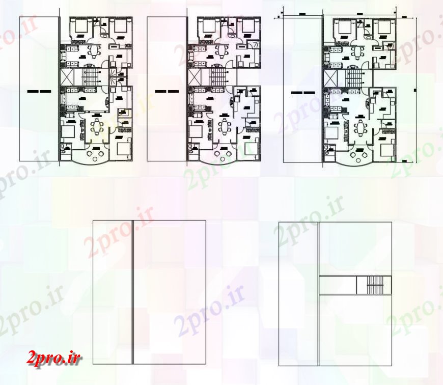 دانلود نقشه مسکونی ، ویلایی ، آپارتمان مسکونی خانه های متعدد طرحی 10 در 19 متر (کد116886)