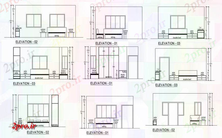 دانلود نقشه حمام مستر نماات اتاق خواب های متعدد را با مبلمان  (کد116891)