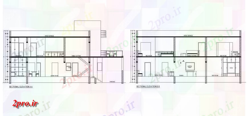 دانلود نقشه مسکونی ، ویلایی ، آپارتمان جبهه و جزئیات نما تماس مقطعی از دو دان خانه طراحی جزئیات 8 در 16 متر (کد116894)