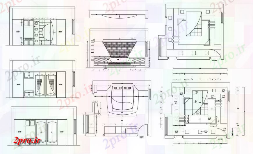 دانلود نقشه حمام مستر طرحی اتاق خواب، مبلمان، سقف و خودکار (کد116899)