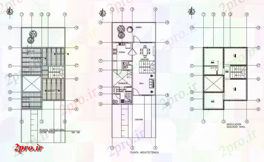 دانلود نقشه مسکونی ، ویلایی ، آپارتمان خانه طبقه اول، طبقه دوم و طرحی پوشش 6 در 9 متر (کد116938)