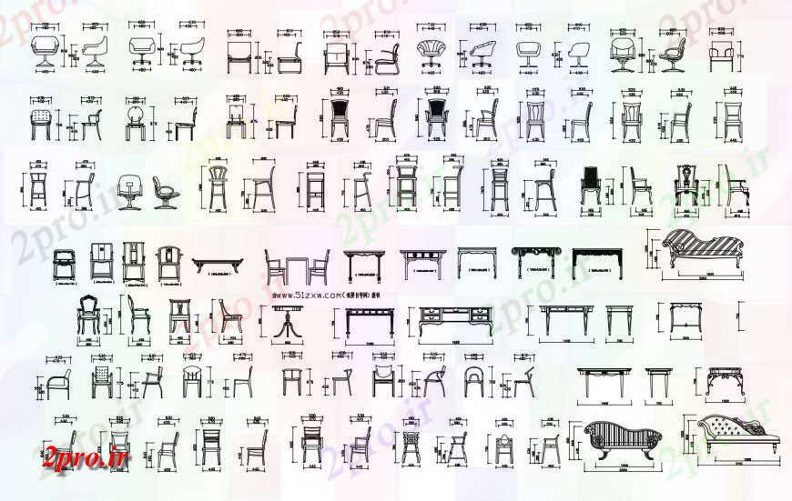 دانلود نقشه میز و صندلی مشترک دیگر و خلاق بلوک نما صندلی  (کد116942)