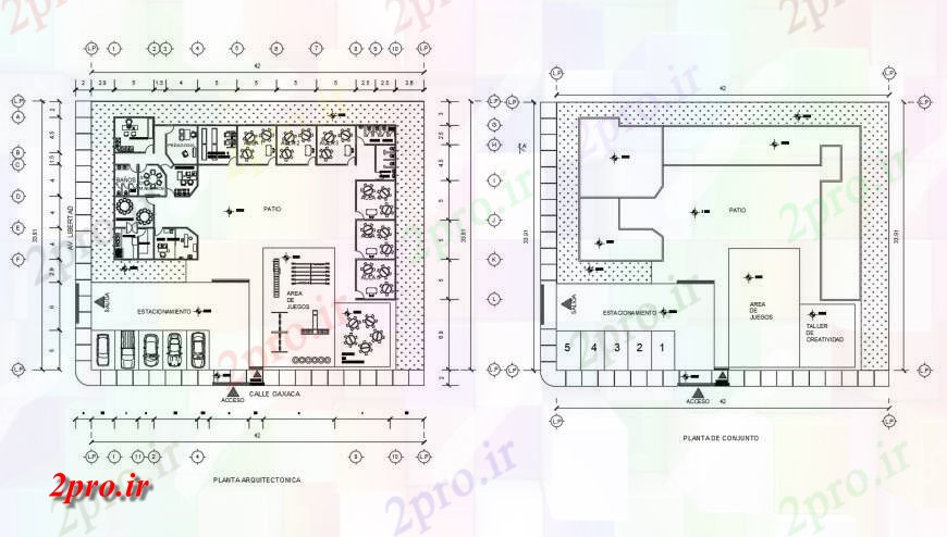 دانلود نقشه باغ طراحی باغ کودک و ساختار محوطه سازی خودکار 34 در 42 متر (کد116965)