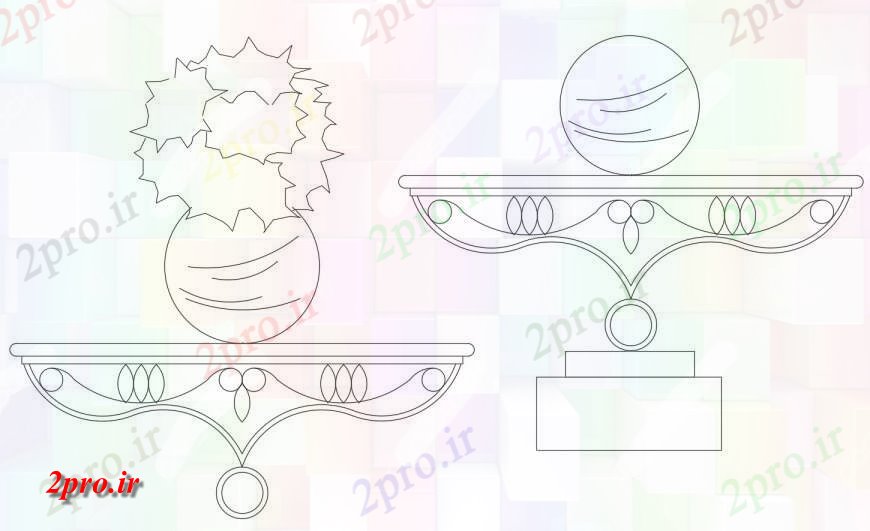 دانلود نقشه بلوک ، آرام ، نماد گلدان گل زیبا و بلوک های تزئینی  (کد116997)