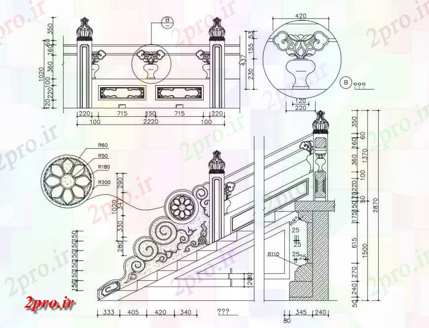 دانلود نقشه بلوک ، آرام ، نماد نما نرده چینی خودکار  جزئیات طراحی  (کد117013)