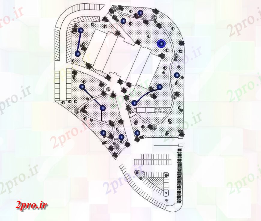 دانلود نقشه باغ شخصی باغ محوطه سازی ساختار طراحی جزئیات 42 در 77 متر (کد117016)