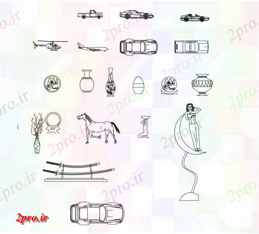 دانلود نقشه بلوک ، آرام ، نماد وسایل نقلیه  متعدد و بلوک های نما خانگی  (کد117025)