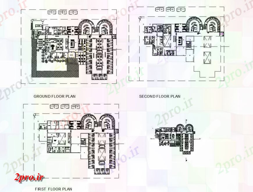 دانلود نقشه بیمارستان - درمانگاه - کلینیک زمین، اول و دوم جزئیات طرحی طبقه از بیمارستان ساخت 32 در 72 متر (کد117115)