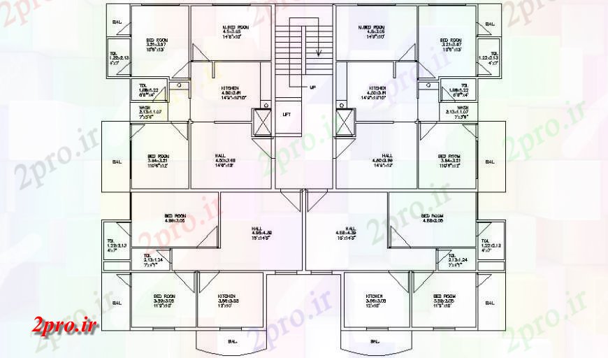 دانلود نقشه مسکونی  ، ویلایی ، آپارتمان  دو BHK طرحی جزئیات آپارتمان   مسکن کار  (کد117168)