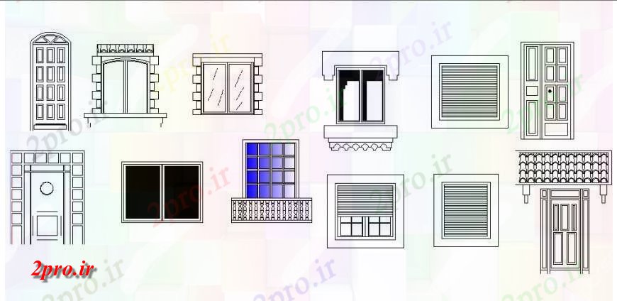 دانلود نقشه جزئیات طراحی در و پنجره  درب های کلاسیک و بلوک نما پنجره  (کد117199)