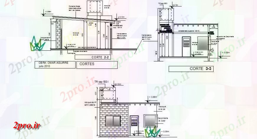 دانلود نقشه مسکونی ، ویلایی ، آپارتمان نما اصلی و برش طرفه جزئیات مقطعی از یک خانواده خانه 6 در 6 متر (کد117298)