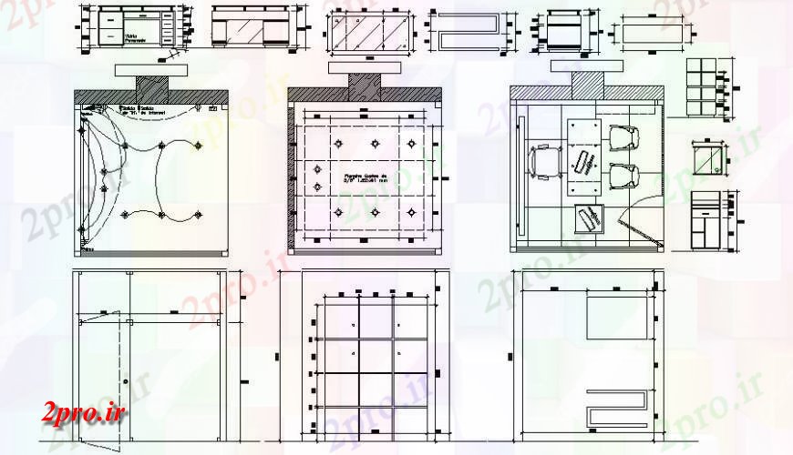 دانلود نقشه جزئیات و طراحی داخلی دفتر طرحی اتاق دفتر و نما  (کد117304)