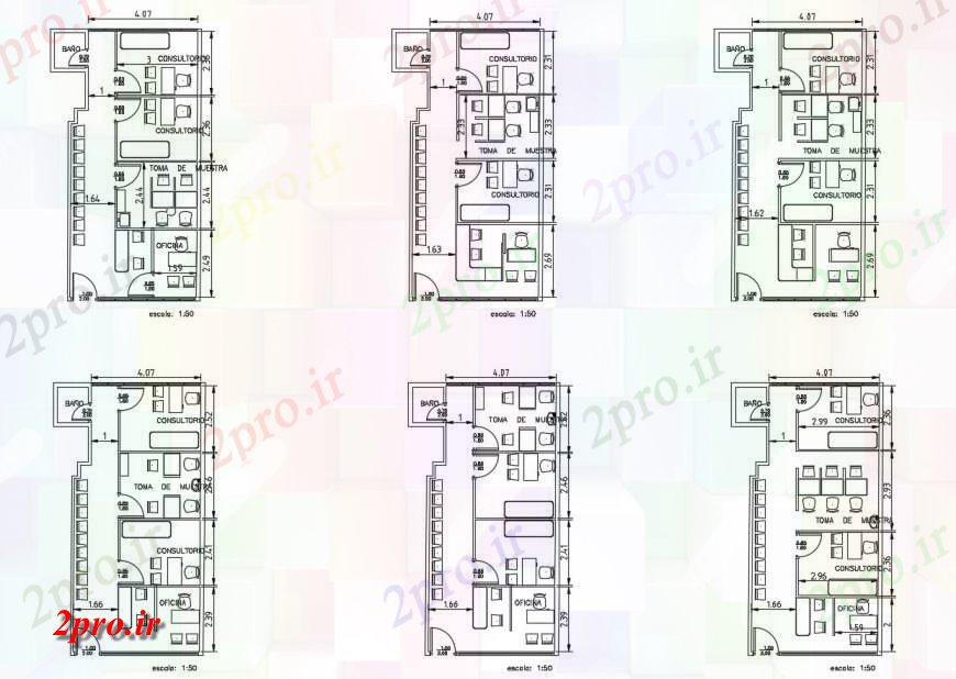 دانلود نقشه بیمارستان - درمانگاه - کلینیک چند طرحی دفاتر دکتر ماژول 6 در 10 متر (کد117337)