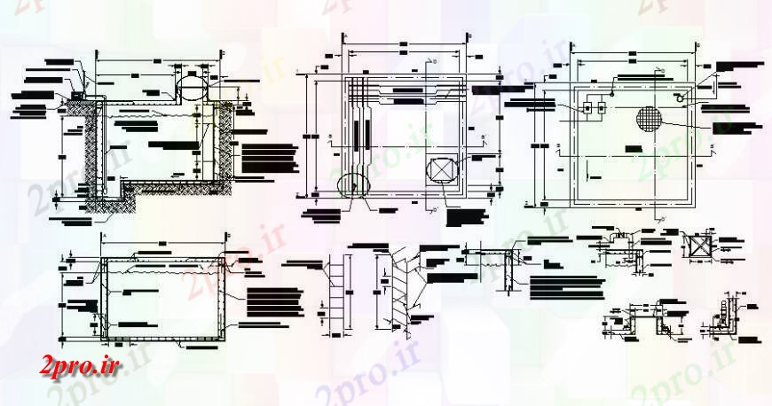 دانلود نقشه جزئیات لوله کشی مخزن آب طراحی مقطعی در  اتوکد (کد117383)