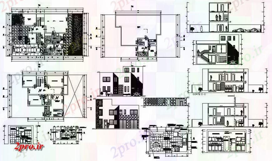 دانلود نقشه مسکونی  ، ویلایی ، آپارتمان  مسکن مسکونی نما طرحی آپارتمان   و بخش  (کد117389)