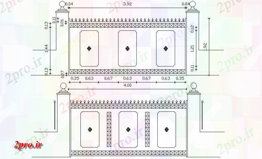 دانلود نقشه جزئیات طراحی در و پنجره  نما دروازه ورودی  (کد117390)