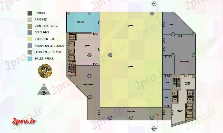 دانلود نقشه ساختمان اداری - تجاری - صنعتی منطقه دفتر طراحی طرحی کار در اتوکد 40 در 48 متر (کد117398)