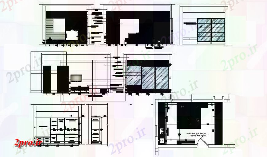 دانلود نقشه جزئیات طراحی ساخت آشپزخانه نما و طرحی آشپزخانه و اتاق  (کد117403)