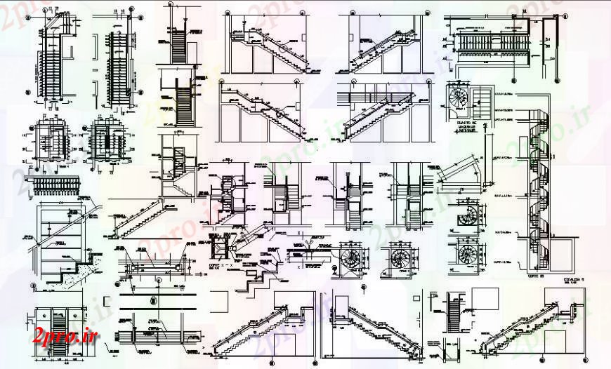 دانلود نقشه جزئیات پله و راه پله   انواع مختلف کار طراحی راه پله  (کد117405)