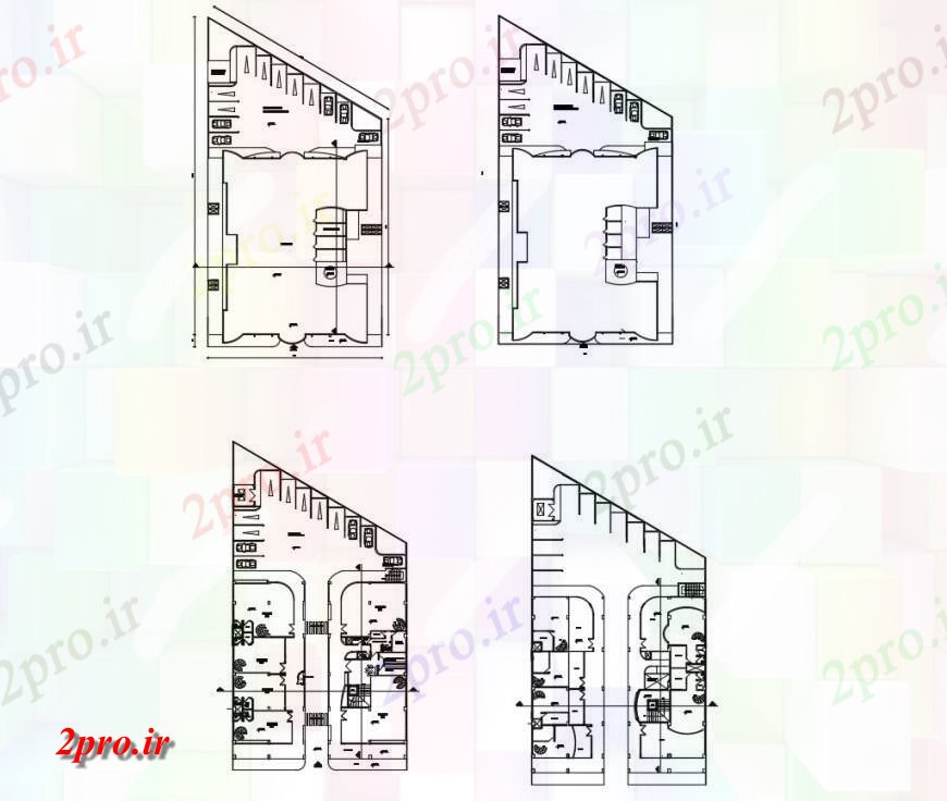 دانلود نقشه هایپر مارکت - مرکز خرید - فروشگاه چهار طبقه طرحی توزیع جزئیات طرحی مرکز خرید چند طبقه ساخت 29 در 32 متر (کد117417)