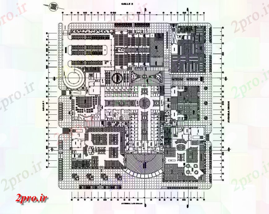 دانلود نقشه هایپر مارکت - مرکز خرید - فروشگاه جزئیات تجاری و خرید طرحی معماری پیچیده طرحی طراحی 160 در 173 متر (کد117435)