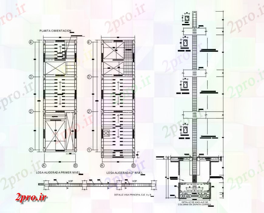 دانلود نقشه طراحی جزئیات ساختار بنیاد طرح، ستون و پرتو جزئیات مسکن ساخت و ساز 4 در 13 متر (کد117477)