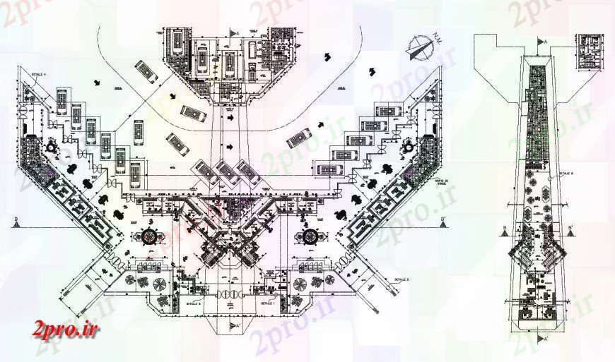 دانلود نقشه ساختمان دولتی ، سازمانی ترمینال اتوبوس با مرکز خرید طرحی معماری طرح 69 در 101 متر (کد117503)