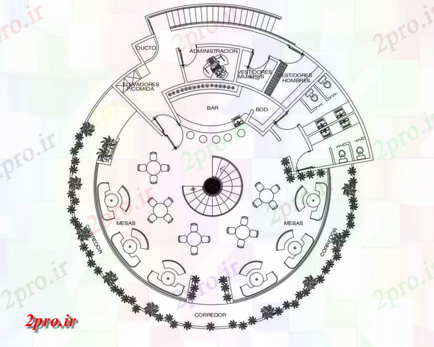 دانلود نقشه هتل - رستوران - اقامتگاه جزئیات طراحی کف از رستوران زیست محیطی طراحی جزئیات 31 در 31 متر (کد117521)