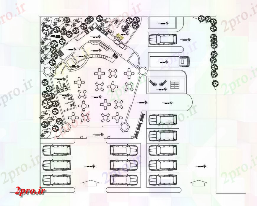 دانلود نقشه هتل - رستوران - اقامتگاه  جزئیات طراحی طبقه همکف  رستوران زیست محیطی طراحی جزئیات  (کد117522)