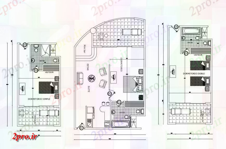دانلود نقشه حمام مستر اتاق خواب های متعدد و مناسب طرحی جزئیات را برای هتل ساخت 25 در 27 متر (کد117542)