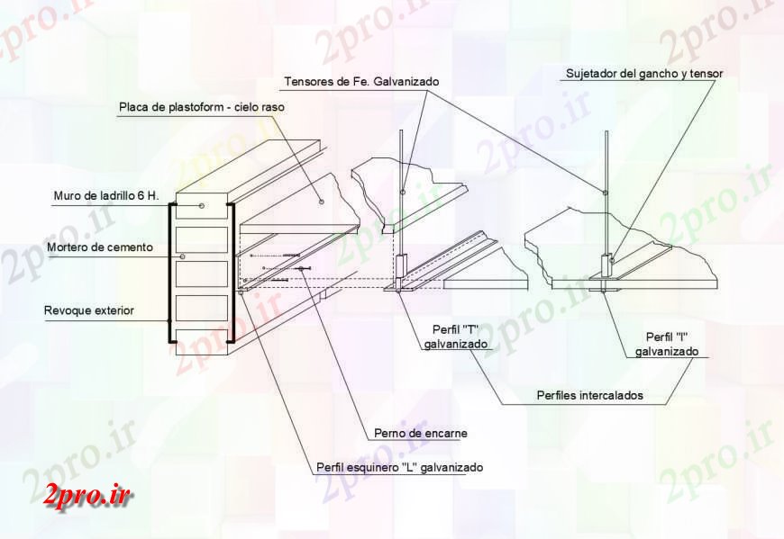 دانلود نقشه جزئیات ساخت و ساز بخش سقف کاذب و  ساخت و ساز طراحی جزئیات (کد117546)