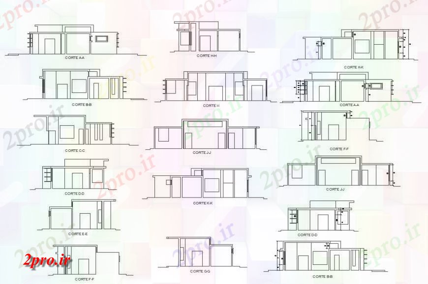 دانلود نقشه مسکونی ، ویلایی ، آپارتمان همه بخش ها طرفه و جزئیات نما خانه مسکونی 8 در 14 متر (کد117586)