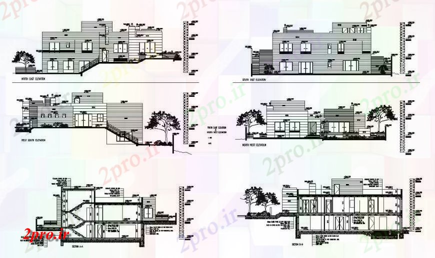 دانلود نقشه مسکونی  ، ویلایی ، آپارتمان  خانه مسکونی در کوه تمام نما و بخش طراحی طرفه جزئیات  (کد117602)