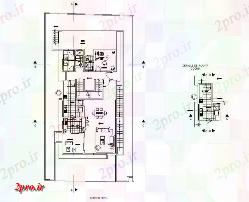 دانلود نقشه مسکونی ، ویلایی ، آپارتمان جزئیات طراحی توزیع خانه با آشپزخانه طراحی جزئیات 9 در 21 متر (کد117603)