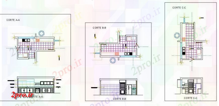 دانلود نقشه آشپزخانه آشپزخانه از خانه همه جانبه جزئیات بخش، برنامه ریزی و مبلمان 11 در 21 متر (کد117631)